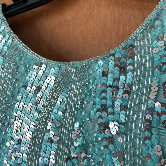 JS Collections aqua long sleeve sequined cocktail dress NWT - Picture 4 of 7